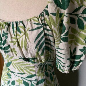 Dylan Ryan NYC Almost Famous Leaf Print Puff Sleeve Dress L